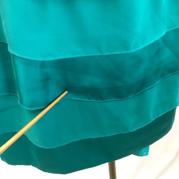 Laundry by Shelli Segal Dress Teal Tiered size 4 Sheer Overlay Beaded 2pc - Picture 15 of 16